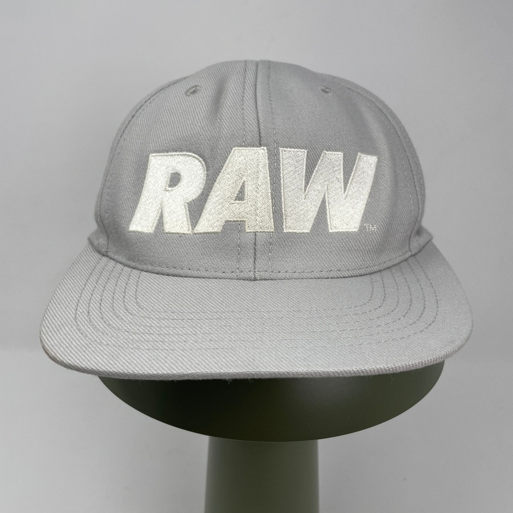 RAW Grey Snapback Hat Embroidered Logo USA Made Cap Y2K Streetwear Skater Rare